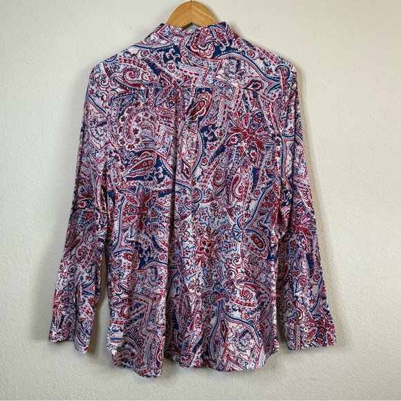 Talbots Red White Blue Paisley Long Sleeve Button Front Lightweight Blouse Top - Picture 6 of 11